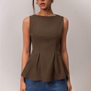Elegant Brown Sleeveless Blouse